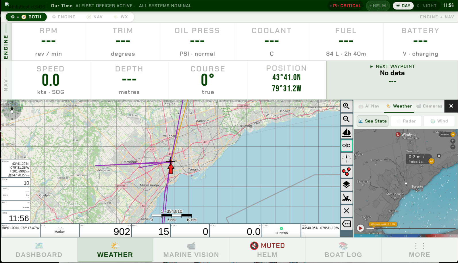 d3kOS helm dashboard running on 10.1 inch display