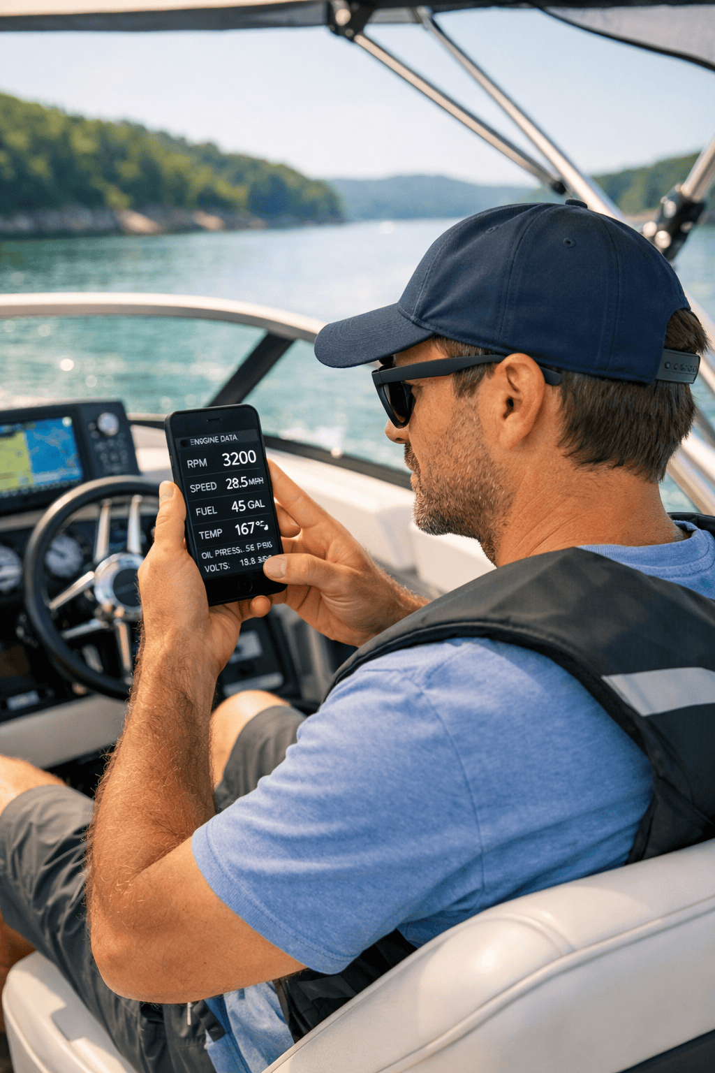 Boater using d3kOS companion app on their phone