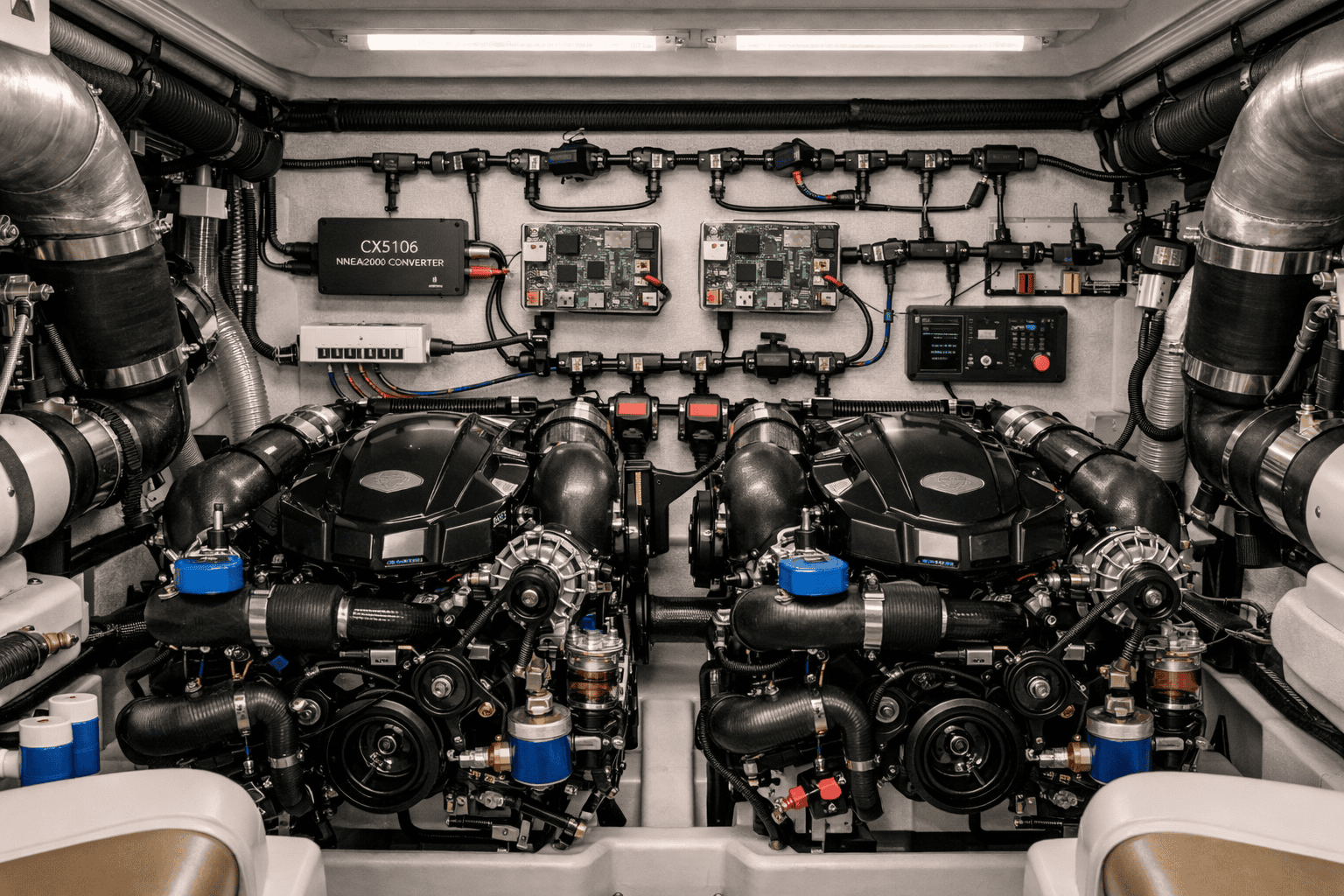 Engine compartment with sensors and power connections