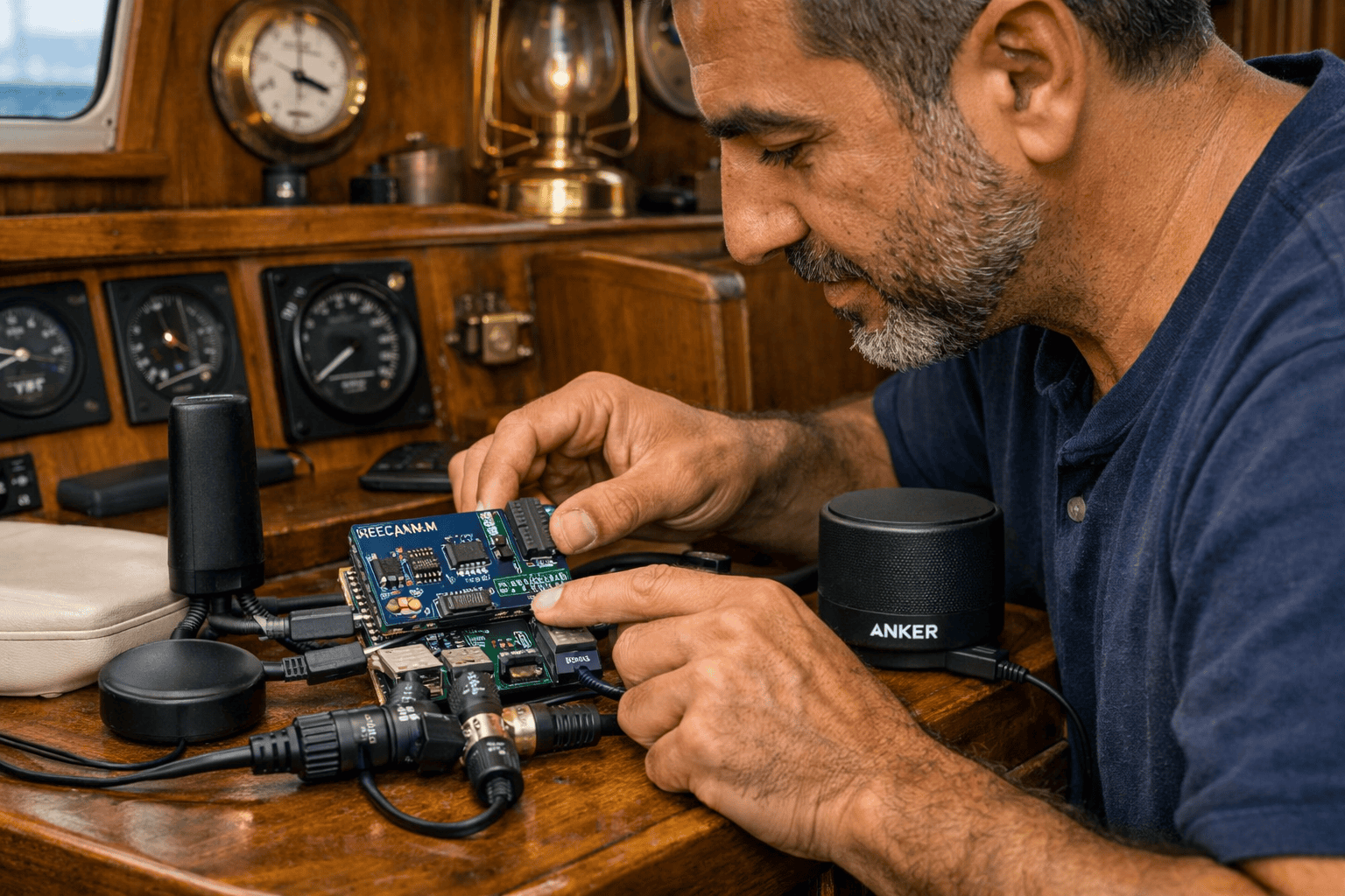 Builder assembling the d3-k1 helm computer